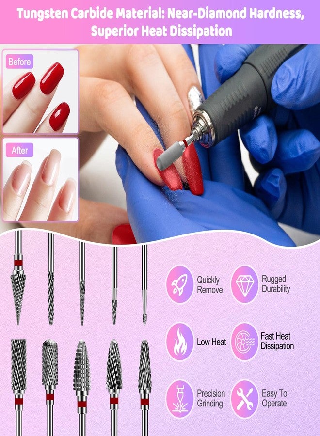 CGBE Nail Drill Bits Set: 10PCS Tungsten Carbide Nail Drill Bits for Acrylic Nails, 3/32'' Shank Professional Nail Bits for Nail Drill Cuticle Drill Bit for Home Salon Nail Enthusiasts Manicurist - Image 3